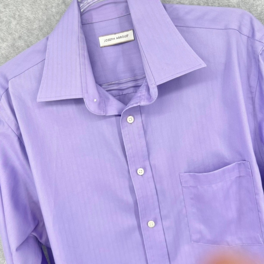 Joseph Abboud Mens Purple Herringbone Non Iron Cotton Dress Shirt L 16 1/2 34/35